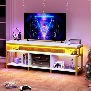 70/65 inch LED TV stand with power socket, modern industrial TV stand, entertainment center with open storage