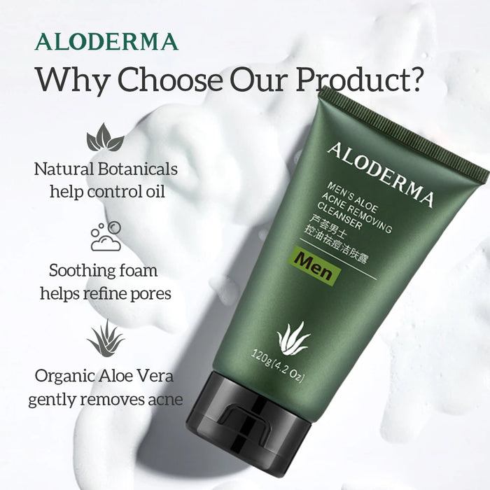 Aloderma Men's Aloe Acne Clearing Cleanser Cleanse & Soften & Refresh Skin, Natural & Non-Irritating 120g