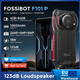 FOSSiBOT F101P,Smartphone,10600mAh Battery,4GB+64GB,24MP, Cell Phone, Large Speaker, IP68/IP69,Waterproof Mobile Phone