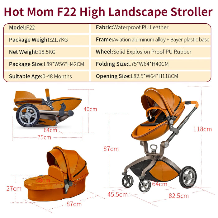 Hot Mom 3 in 1 Baby Pushchair, Baby Stroller,High Landscape Stroller For Newborn Baby,Multiple Accessories,Model F22