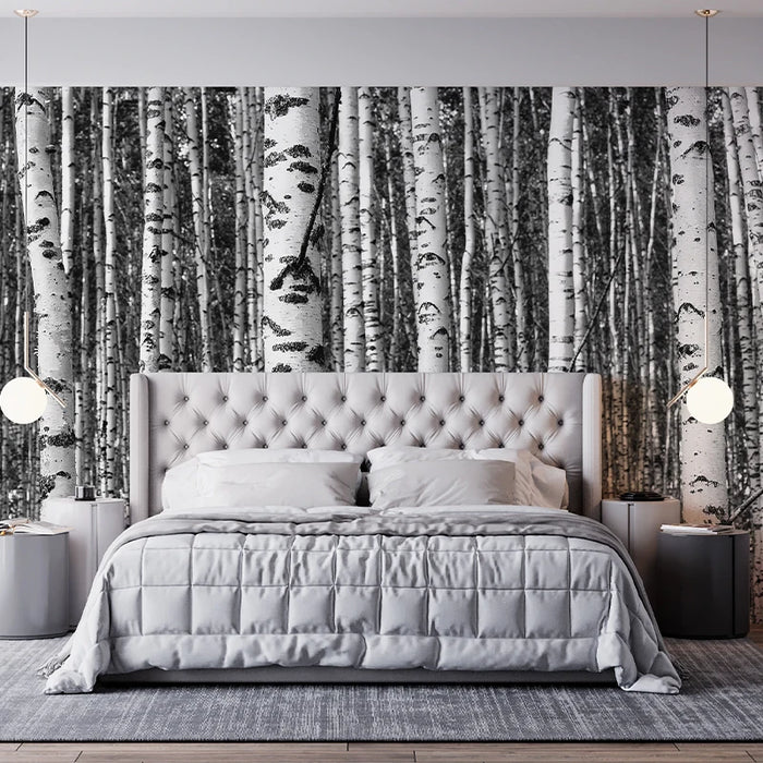 Thickened PVC Custom Mural Grey Birch Forest Wallpaper Living Room Paranormal Landscape Mural Jungle Woodland Bedroom Mural