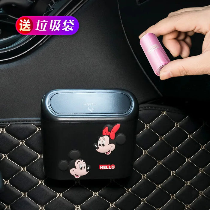 Disney Anime Mickey Minnie Mouse Car Trash Can Cute Corgi Car Stowing Tidying Storage Bucket Auto Ornaments Interior Accessories