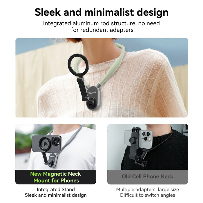 TELESIN Silicone Magnetic Neck Mount Quick Release Hold for Iphone 15 14 13 12 11 10 SAMSUNG HUAWEI XIAOMI Phone Accessories