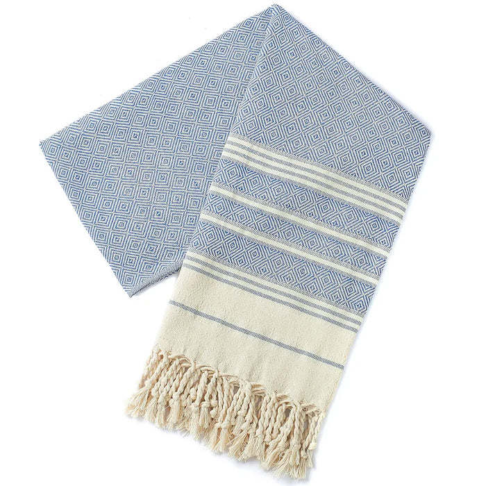 New 2023 Turkish Diamond Fringe Cotton Beach Towel Set with Thicker Rhombus Sauna Bath Towel