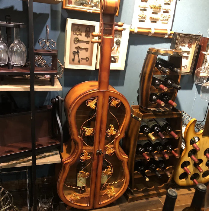 Large Wooden Barrel Violin Guitar Wine Cabinet Display Cabinet Wine Rack KTV Bar Chateau Floor Ornaments