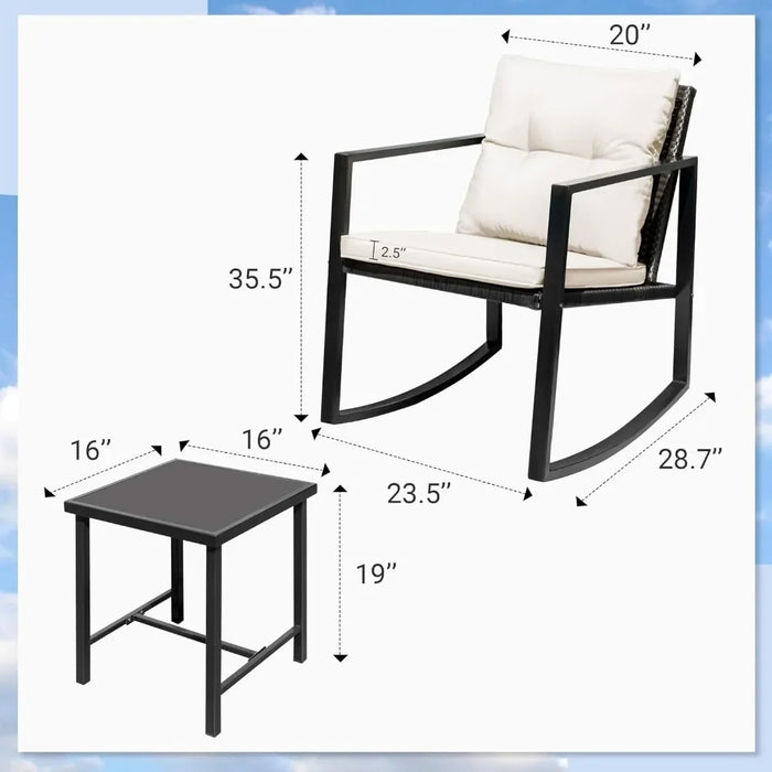 Patio Chairs 3 Piece Outdoor Bistro Sets Coffee Table and Cushions Frame Patio Furniture for Porch,White Garden Furniture Sets
