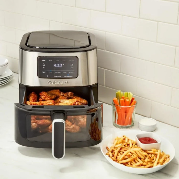 6-Qt Basket Air Fryer Oven that Roasts, Bakes, Broils & Air Frys - Digital Display with 5 Presets, Non-Stick & Dishwasher Safe