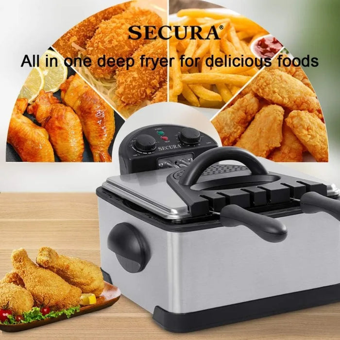 Secura 1700-Watt Stainless-Steel Triple Basket Electric Deep Fryer with Timer Free Extra Odor Filter, 4L/17-Cup,Silver