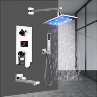 LCD Digital Display 12 Inch LED Shower Head 3 Function Cartridges Valve 360 Degree Rotation Tub Spout Shower Set Faucet