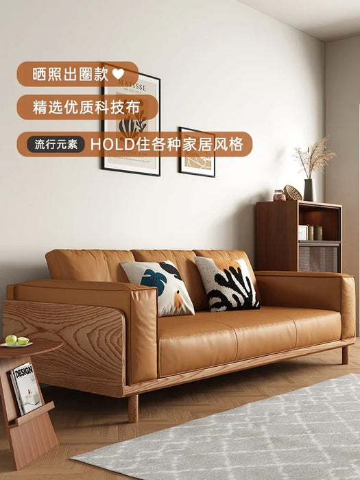 Japanese retro science and technology cloth sofa Nordic modern simple small household ash wood living room