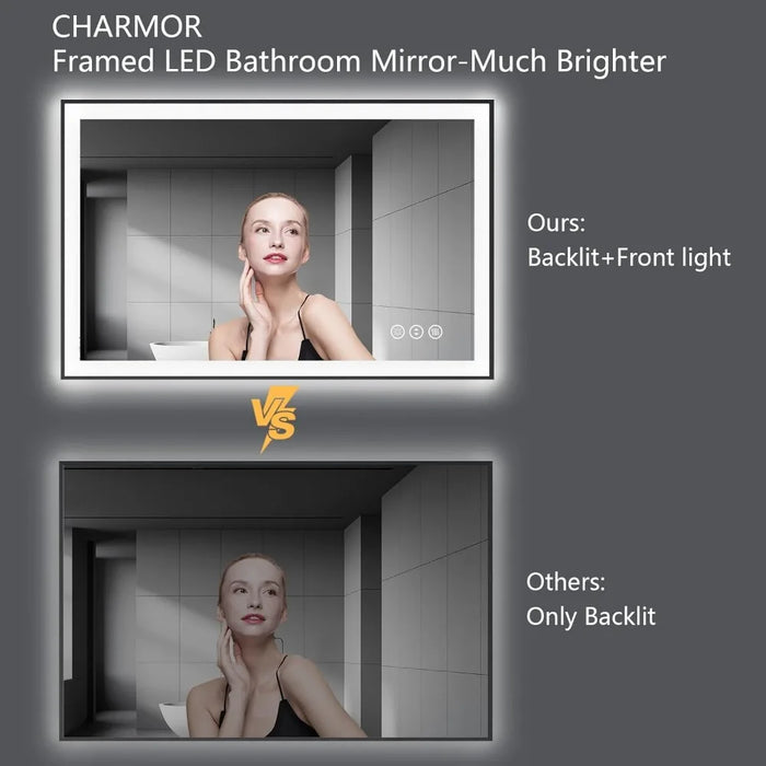 LED Mirror for Bathroom, Large Framed Lighted Mirror for Wall, Dimmable, Anti-Fog espejo para baño con luz led,espejos de pared