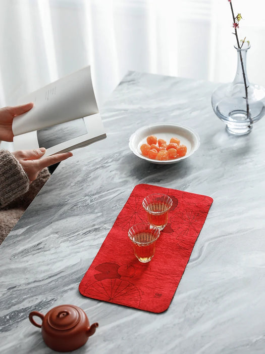 Manual Tea Towel Super Absorbent Table Mats Gingko Velvet Tablecloth Tea Mat Napkin High-end Simplicity Tea Ceremony Accessories