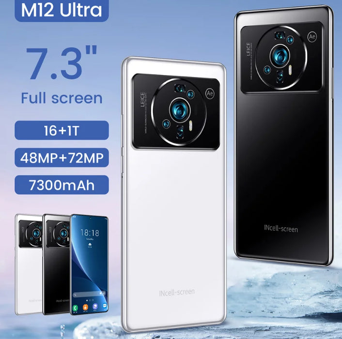 Global Version M12 Ultra  Android Mobile Phone 16GB+1TB HD Camera 7.3inch 4G 5G Original Smartphone