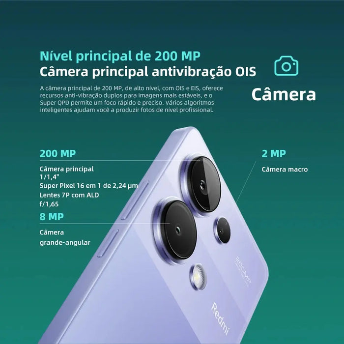 [Lançamento mundial] Versão global Xiaomi Redmi Note 13 Pro 4G Câmera de 200 MP com OIS 67W de Carregamento rápido