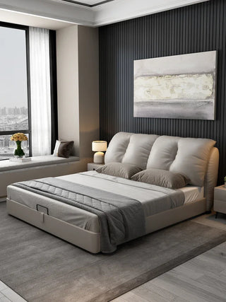 Simple leather bed Italian light luxury extremely simple leather bed master bedroom big bed Nordic bed wedding bed