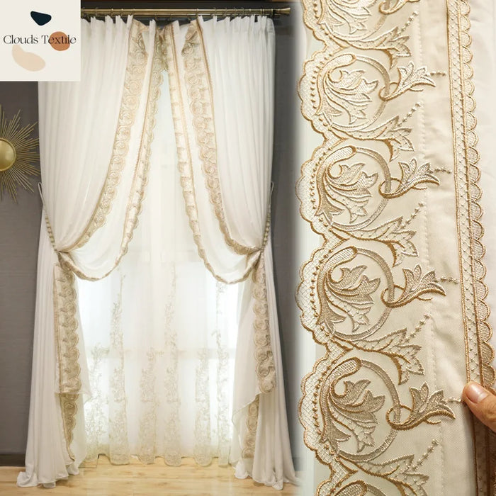 European Curtains for Living Dining Room Bedroom Custom Luxury Side Lace Embroidered Tulle White Wedding Yarn Villa Window Decor