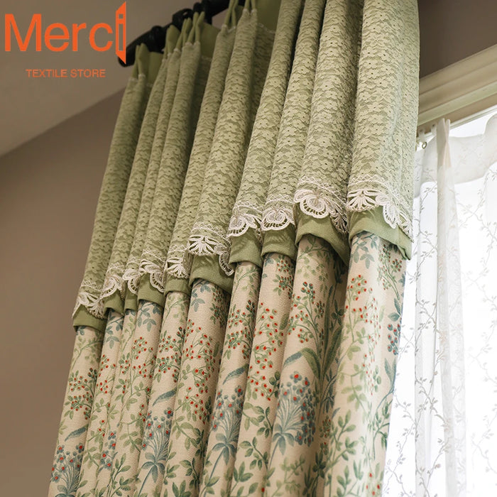 Green American pastoral style Curtains for Living Dining room Bedroom blackout French Light Luxury Bay Window Tulle Custom