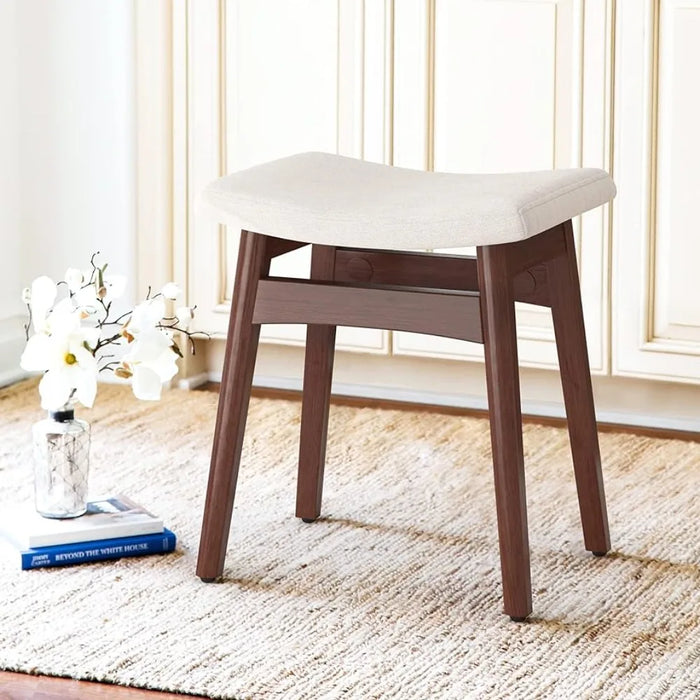 Saddle Cushion Vanity Stool, Modern Concave Ottoman with Solid Wood Legs and Upholstered Seat for Entryway,Bedroom Free Shipping