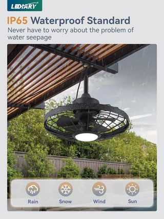 LEDIARY 20" Outdoor Ceiling Fans with Lights and Remote Control, Waterproof Caged Ceiling Fan with 3 Color LED Light,