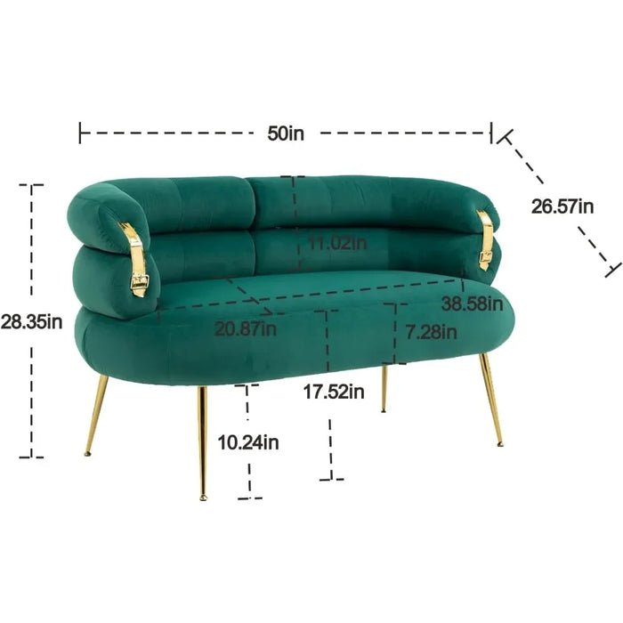 Sofa with 2 Seats, Velvet Loveseat, Soft Indoor Sofas with Gold Metal Legs, Living Room Sofa