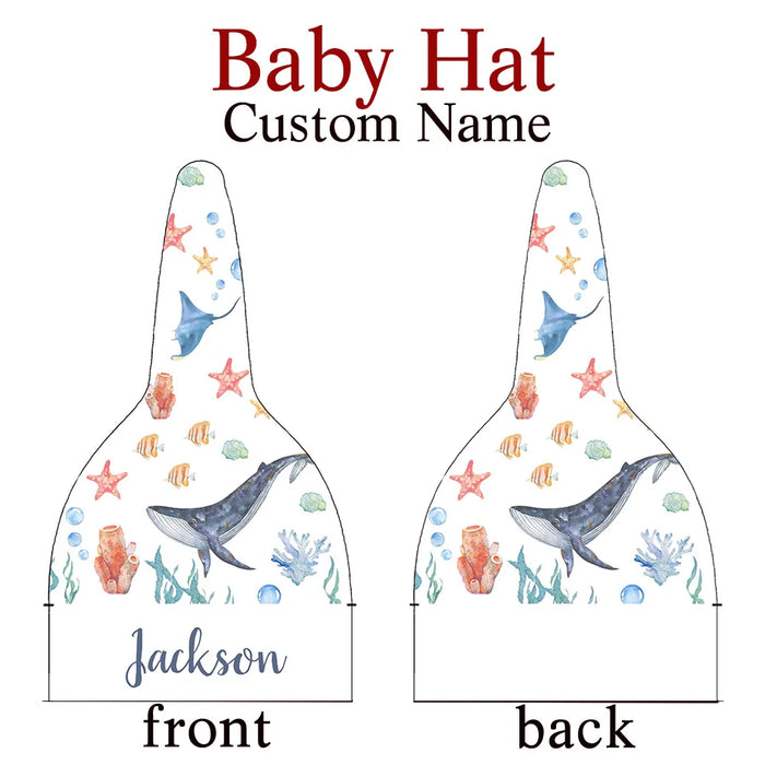 LVYZIHO Underwater World Sea Animals Custom Name Crib Bedding Set, Cartoon Dreamland Baby Shower, Personalized Name Baby Hat