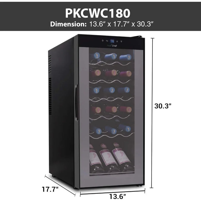 Wine Cooler Refrigerator, 18-Bottle Wine Fridge with Air-Tight Glass Door, Touch Screen Digital Temperature Control,Freestanding