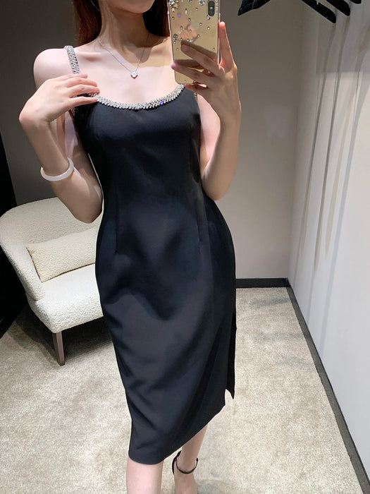 2024 Summer New High Quality Women's Wear Elegant and exquisite diamond cut waist strap dress 0527