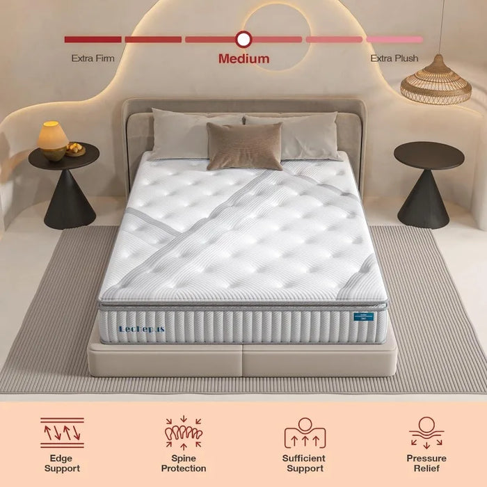 Queen Mattress, Lechepus  Medium Plush Queen Size Mattress in Box, Memory Foam Hybrid Mattress with Memory Foam