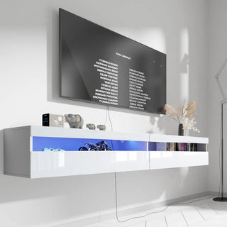 Wall TV Stand, Mounted TVs Shelf with Led Lights & Power Outlet, Entertainment Center Media Console with Storage, Wall TV Stand
