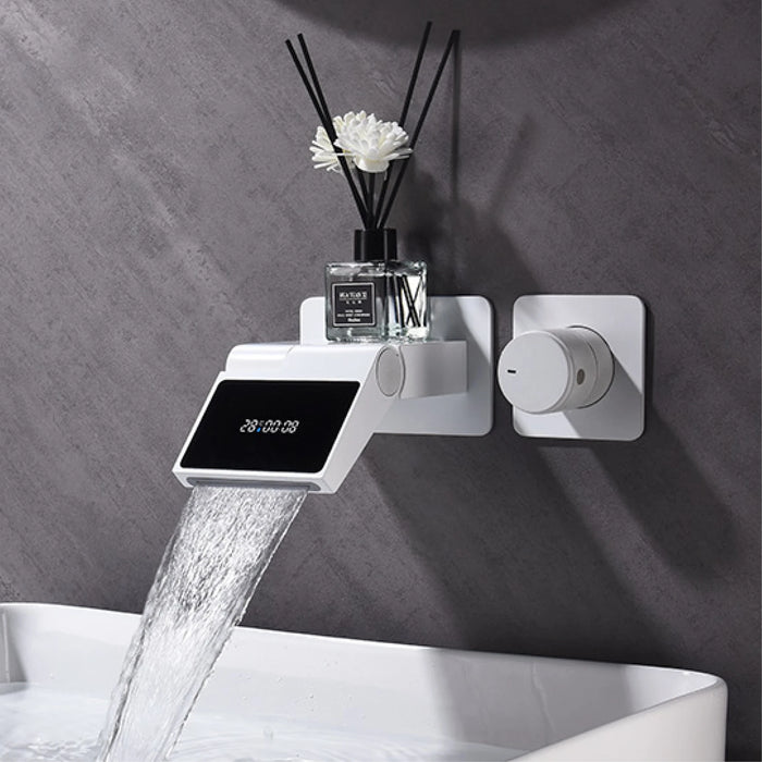 Intelligent black brass bathroom faucet with LED digital display design Hidden single handle cold & hot 2 control wash basin Tap