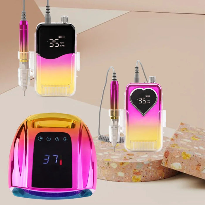 Customize Private Label 35000 rpm Professional Cordless Electronic Nail Drill  Wireless Rechargeable Gel UV LED Nail Lamp