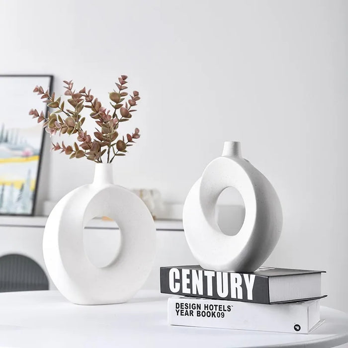 Nordic simple Doughnut Ceramic Vase Desktop Ornaments Living Room Decoration Flower Arrangement Container Flower Pot Vase Gift