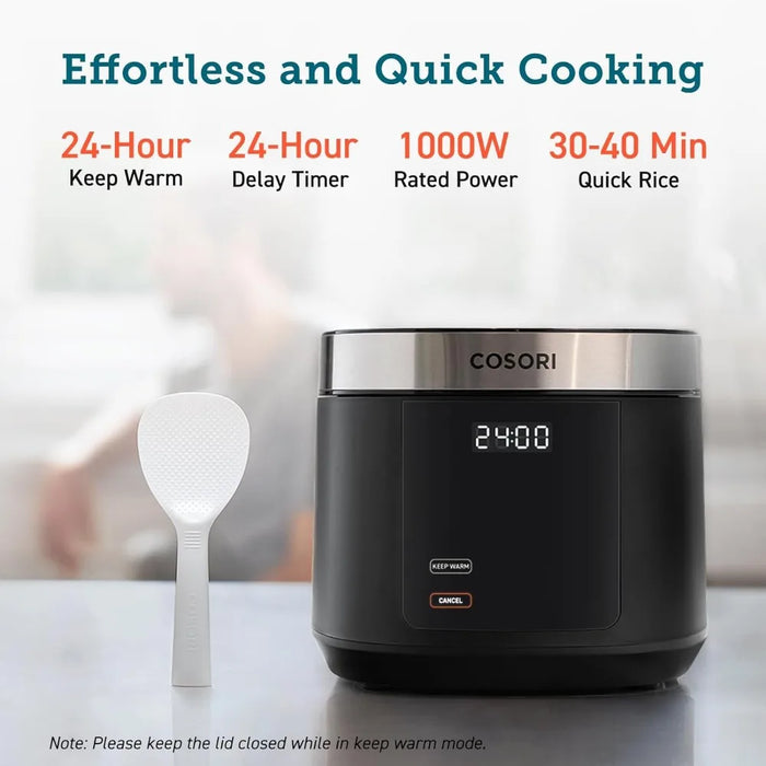 Rice Cooker Maker 18 Functions, Stainless Steel Steamer, Warmer, Slow Cooker, Sauté, Timer, 50 Recipes, 1000W, 10 cup Uncooked.