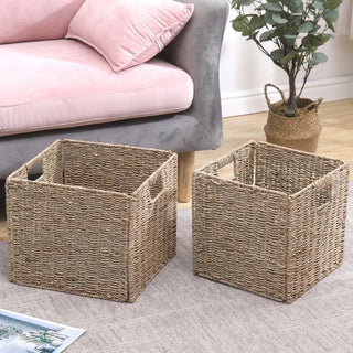 Woven Cube Foldable Storage Bins Basket Organizer With Handle Organizing Collap Laundry Cube Furniture Shelving In Closet Basket