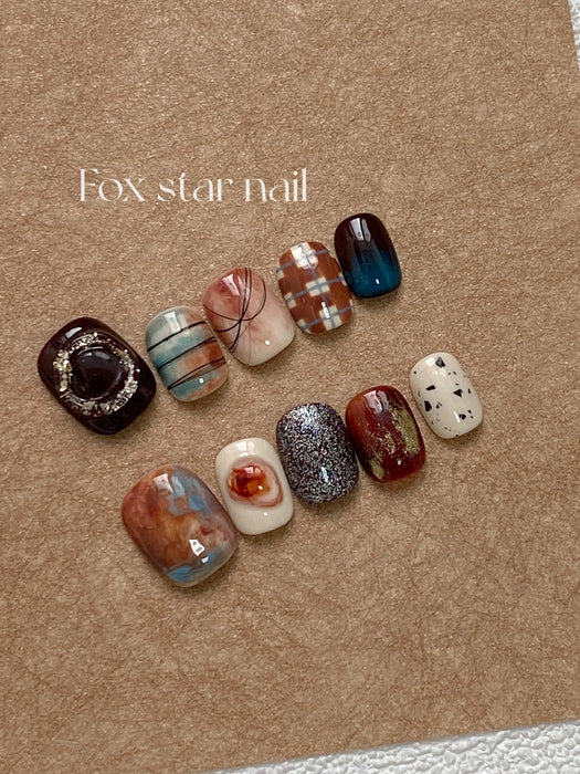 Maillard Wind Blooming in Autumn and Winter, High-grade Hand-made Custom-made Wearing Nail Manicure, Detachable Nail Patch.