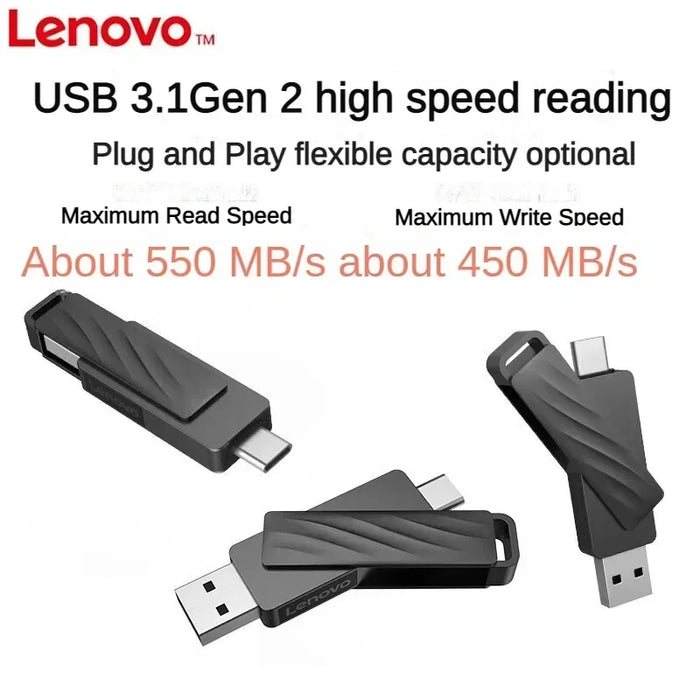 Lenovo 256GB USB3.1 Type-C L7C Max Dual Interface Solid State USB Flash Drive 550MB/s High-speed Office Flash Drive