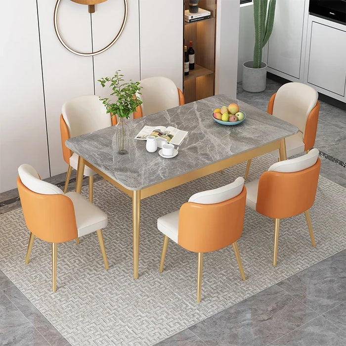 Household Small Apartment Rock Slab Bright Imported Marble Modern Minimalist Rectangular Dining Table and Chair Combination