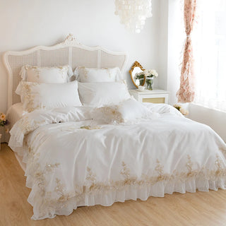 White Lace Embroidery Princess Bedding Set Luxury High End France Style Egyptian Cotton Duvet Cover Bed Sheet Pillowcases
