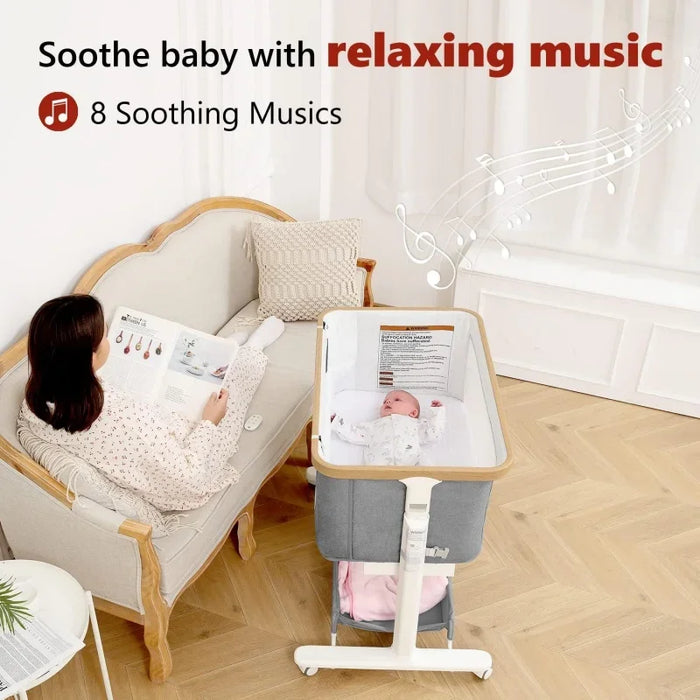 Rocking bassinet for baby electric bassinet bedside sleeper 2 rocking motion baby crib co sleeper for newborn baby 5 height adju