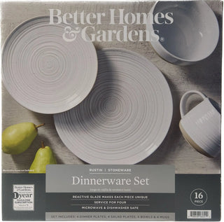 Abott White Round Stoneware 16-Piece Dinnerware Set dishes and plates sets
