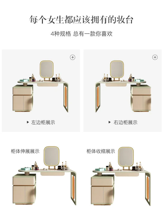 Saddle leather dresser storage cabinet, light and luxurious, modern and simple bedroom, rock plate makeup table