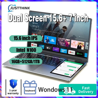 Dual Screen Gaming Notebook Windows 11 16GB RAM 512GB SSD Intel Celeron N5095/N100 Touch Laptops Computer wifi BT HD Monitor