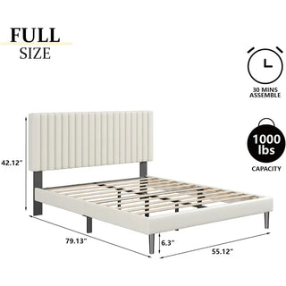 Bed Frame with Velvet Upholstered Headboard, Platform Bed with Sturdy Wooden Slats, Easy To Assemble, Queen Size Bed Frame
