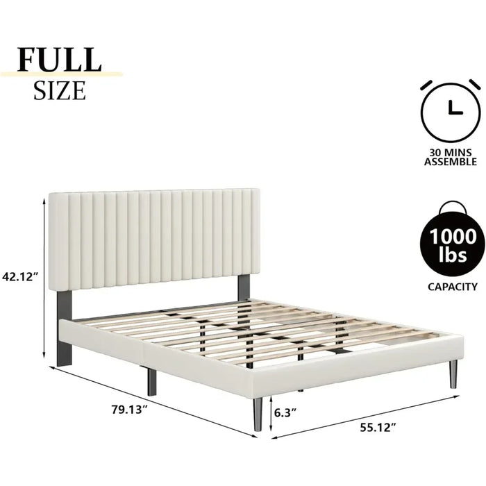 Bed Frame with Velvet Upholstered Headboard, Platform Bed with Sturdy Wooden Slats, Easy To Assemble, Queen Size Bed Frame