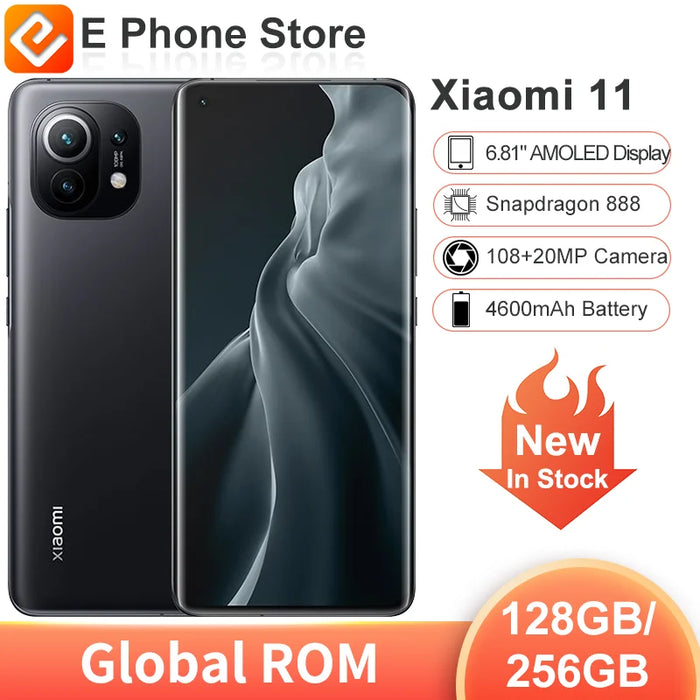 Global ROM Xiaomi mi 11 128GB/256GB 6.81" 3200x1440 AMOLED Display Snapdragon 888 108MP+20MP Camera 4600mAh Battery 5G (New)