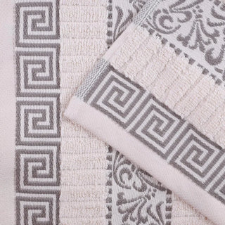 Superior 8-Piece Cotton Towel Set, Decorative Greek Pattern,Absorbent Towels, Decor for Bathroom, Spa, Home Essentials