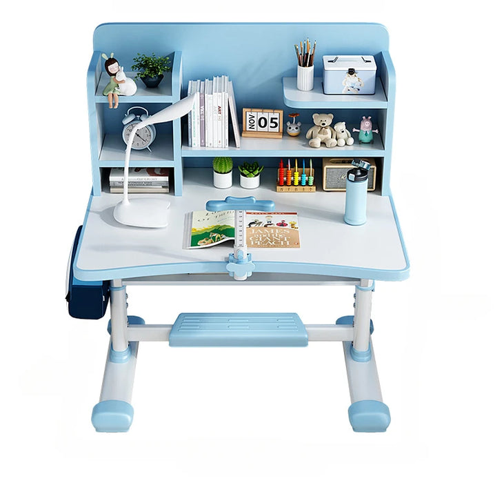 Children's study desk, adjustable student writing and homework desk with bookshelf, desk and chair combination