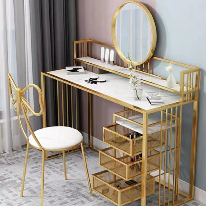 Nordic Bedroom Modern Minimalist Iron Marble Dressing Table, Hot-selling Makeup Table with Storage Rack