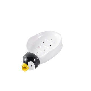 Soap Box Shelf Ceramic Bathroom Cute Penguin Toiletries Simplicity Household High-grade Perforation-free Drain Drainage Soap Box