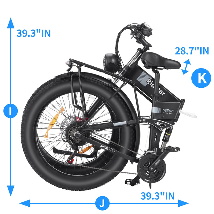 Ridstar DC-26 Electric Bicycle 1500W 37MPH Ebike with 48V 20AH 960Wh Battery 26 inch 21-Speed Gears - Beach Mountain Snow UL